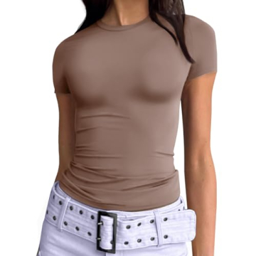Trendy Queen Women’s Basic T-Shirts Scoop Neck Short Sleeve Crop Tops Cute Summer Tops Slim Fit Te...
