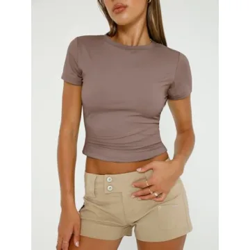Trendy Queen Women's Basic T-Shirt Scoop Neck Crop Tops