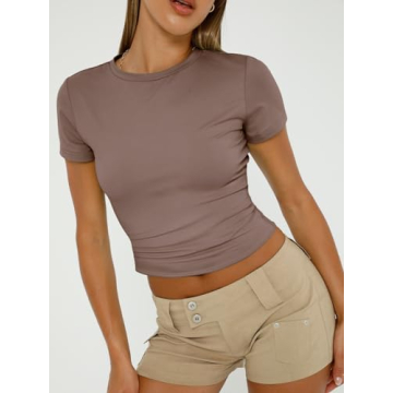Trendy Queen Women's Basic T-Shirt Scoop Neck Crop Tops
