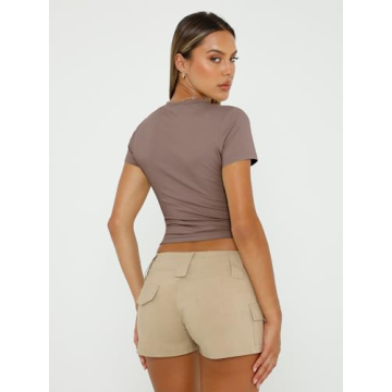 Trendy Queen Women's Basic T-Shirt Scoop Neck Crop Tops