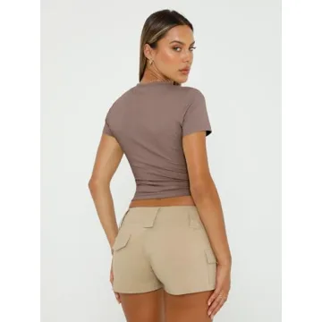 Trendy Queen Women's Basic T-Shirt Scoop Neck Crop Tops