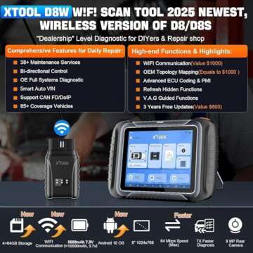 XTOOL D8W Wireless Bidirectional Scan Tool, 2025 OBD2 Scanner with Topology, 3-Year Updates(Value 60...