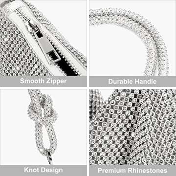 Rhinestone Purses for Women Chic Sparkly Evening Handbag Bling Hobo Bag Shiny Silver Clutch Purse fo...