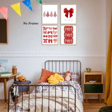 Boat Wades Red Coquette Christmas Bow Unframed Wall Art Prints,Pink Christmas Tree Bow Posters & Pri...