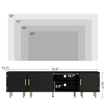 Cozy Castle 75" Modern Fluted Stand for TV up to 80", Mid Century Entertainment Center with Storage ...