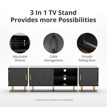 Cozy Castle 75" Modern Fluted Stand for TV up to 80", Mid Century Entertainment Center with Storage and Open Shelves, Media Console for Living Room, Bedroom, Black