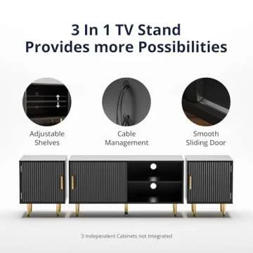 Cozy Castle 75" Modern Fluted Stand for TV up to 80", Mid Century Entertainment Center with Storage and Open Shelves, Media Console for Living Room, Bedroom, Black