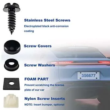 Hoewina License Plate Screw Kit, 8 Sets Stainless Anti Theft License Plate Screws, Anti-Rattle & Rust-Proof Bolts for Securing License Plates Frames or Covers on Cars, Trucks, SUVs (Black)