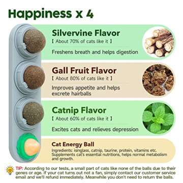Potaroma 4 Catnip Silvervine Ball Toys, Extra Cat Energy Ball, Edible Cats Lick Kitten Chew, Teeth C...