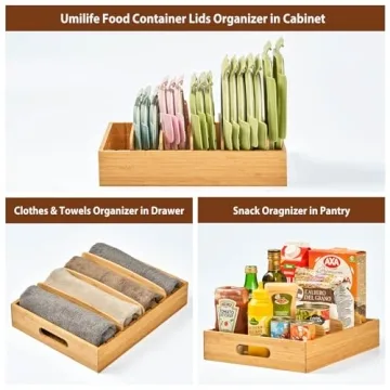 Bamboo Food Container Lids Organizer for Kitchen Storage
