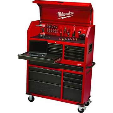 Heavy-duty, Drawer 16 Tool Chest 46 In. and Rolling Cabinet Set, Red and Black, Personal Valuables Storage Drawer with Separate Lock in the Tool Chest