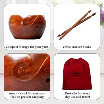 Yarn Bowl Extra Large -8x4in, Crochet Bowl, Yarn Bowls for Knitting with Crochet Hooks & Travel Pouch. Perfect for Knitting & Crocheting