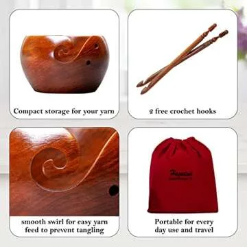 Yarn Bowl Extra Large -8x4in, Crochet Bowl, Yarn Bowls for Knitting with Crochet Hooks & Travel Pouch. Perfect for Knitting & Crocheting