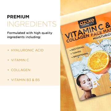 AZURE Vitamin C & Collagen Moisturizing Facial Mask- Anti Aging, Deeply Moisturizing & Firming - Imp...