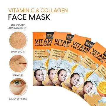 AZURE Vitamin C & Collagen Moisturizing Facial Mask- Anti Aging, Deeply Moisturizing & Firming - Improves Elasticity - Skin Care Made in Korea - 5 Pack
