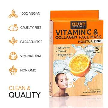 AZURE Vitamin C & Collagen Moisturizing Facial Mask- Anti Aging, Deeply Moisturizing & Firming - Improves Elasticity - Skin Care Made in Korea - 5 Pack