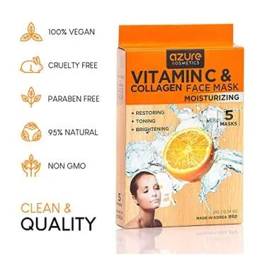 AZURE Vitamin C & Collagen Moisturizing Facial Mask- Anti Aging, Deeply Moisturizing & Firming - Improves Elasticity - Skin Care Made in Korea - 5 Pack