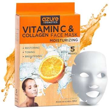 AZURE Vitamin C & Collagen Moisturizing Facial Mask- Anti Aging, Deeply Moisturizing & Firming - Improves Elasticity - Skin Care Made in Korea - 5 Pack