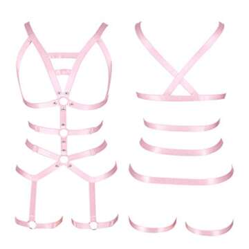 Women's Full Body Pink Harness Garter Belt for Rave Wear
