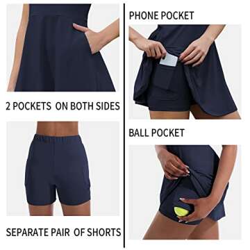 Fengbay Women's Tennis Dress with Built-In Shorts and Pockets
