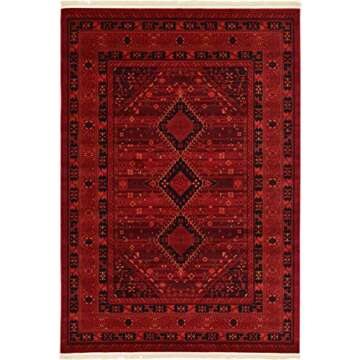 Stylish Unique Loom Tekke Collection Area Rug Red and Black