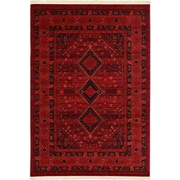 Stylish Unique Loom Tekke Collection Area Rug Red and Black