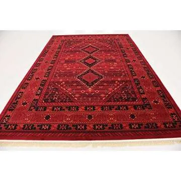 Stylish Unique Loom Tekke Collection Area Rug Red and Black