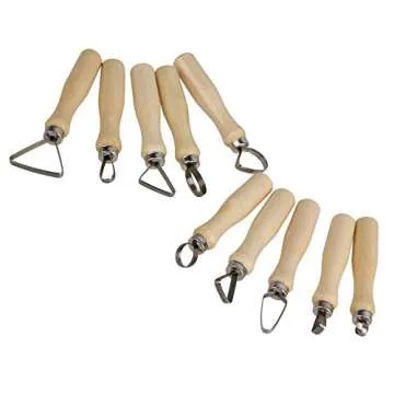 BQLZR Cake Carving Tools Modeling Tools Sculpting Tools For Soft Clay And Wax Stainless Steel Wooden Handle Flat Pottery Carving Tools Pottery Sculpting Tool Set Pack of 10