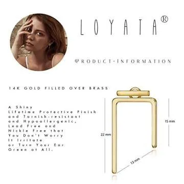 LOYATA 14K Gold Plated Geometric Ear Jacket Earrings
