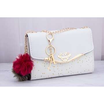 Cute Stainless Steel Gold Initial Letter Keychain for Women Girl, Charms for Key Handbag Backpack Ba...