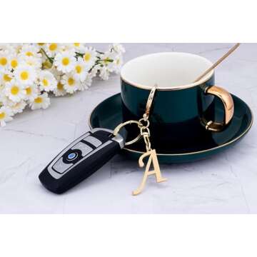 Cute Stainless Steel Gold Initial Letter Keychain for Women Girl, Charms for Key Handbag Backpack Bag, Personalized Gift (Gold-A)