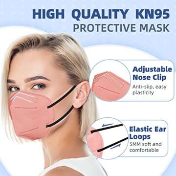 KN95 Face Masks for Adults, 50 Pack 10 Colors Disposable KN95 Masks, 5 Layer Breathable Individually Wrapped Face Masks with Designs, Filter Efficiency 95%