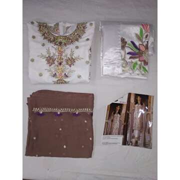 white Georgette Long & Straight muslim Zari & Sequin Embroidery pakistani Salwar kameez Muslim suit ...