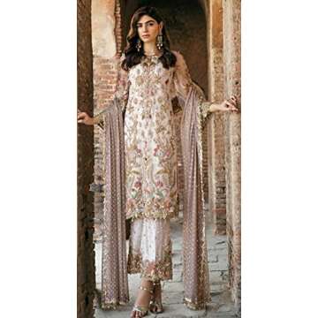 white Georgette Long & Straight muslim Zari & Sequin Embroidery pakistani Salwar kameez Muslim suit 1549 (s) (2xl)