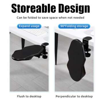 Computer Arm Rest for Desk, 180° Adjustable Rotating Desk Extender Tray, 90° Foldable Elbow Arm Support, Ergonomic Desk Arm Wrist Rest Shelf for Home and Office