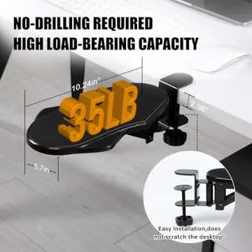 Computer Arm Rest for Desk, 180° Adjustable Rotating Desk Extender Tray, 90° Foldable Elbow Arm Support, Ergonomic Desk Arm Wrist Rest Shelf for Home and Office