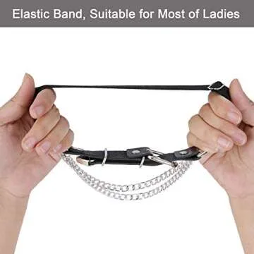 alisikee 2pcs Leather Leg Garter Belt with Chains, Adjustable Elastic Thigh Garters for Ladies, Black