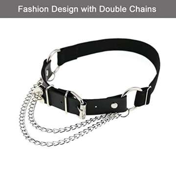 alisikee 2pcs Leather Leg Garter Belt with Chains, Adjustable Elastic Thigh Garters for Ladies, Black