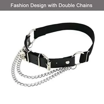 alisikee 2pcs Leather Leg Garter Belt with Chains, Adjustable Elastic Thigh Garters for Ladies, Black