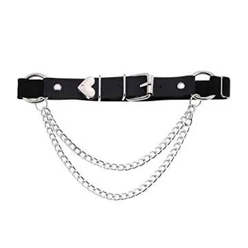 alisikee 2pcs Leather Leg Garter Belt with Chains, Adjustable Elastic Thigh Garters for Ladies, Black