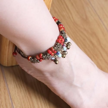 Stylish Boho Blue Pottery Seed Beads Stretch Anklets