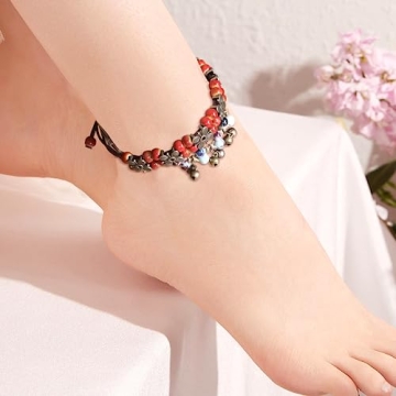 Stylish Boho Blue Pottery Seed Beads Stretch Anklets