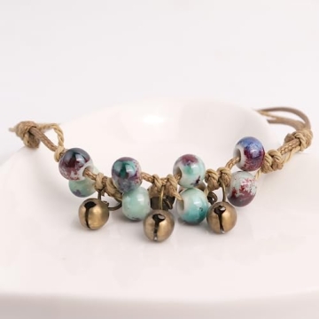 Stylish Boho Blue Pottery Seed Beads Stretch Anklets