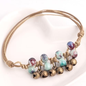 Stylish Boho Blue Pottery Seed Beads Stretch Anklets