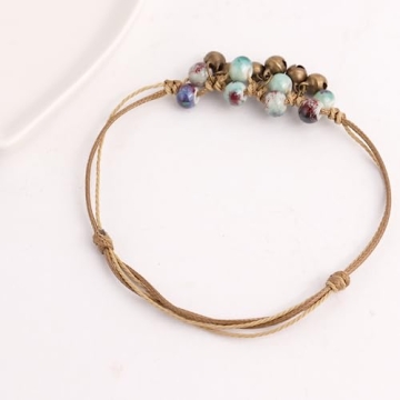 Stylish Boho Blue Pottery Seed Beads Stretch Anklets