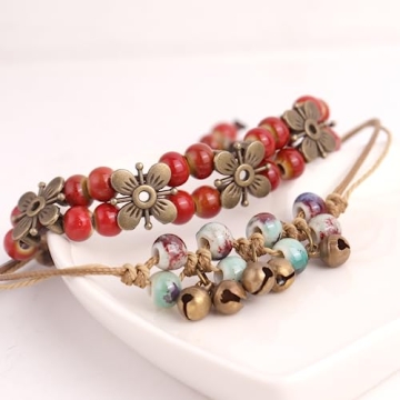 Stylish Boho Blue Pottery Seed Beads Stretch Anklets