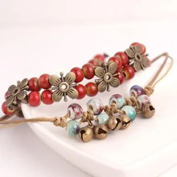 Stylish Boho Blue Pottery Seed Beads Stretch Anklets