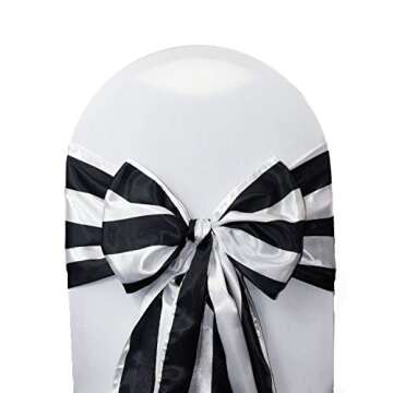 YOUR CHAIR COVERS - Satin Sashes Black/White Striped (Pack of 10), Chair Sashes for Weddings, Events...