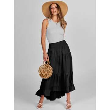 ANRABESS Women Summer Maxi Skirt Elastic High Waist Flowy Boho Casual Tiered Aline Long Beach Skirts 2025 Trendy Outfits Black Medium