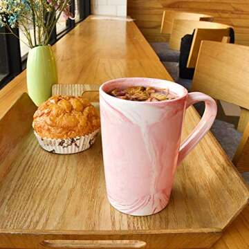 Smarlin Marbling Ceramic Coffee Tall Mug, Tea Cup for Office and Home, 13 Oz, Dishwasher and Microwave Safe, 1 PCS (Pink-high, 1)